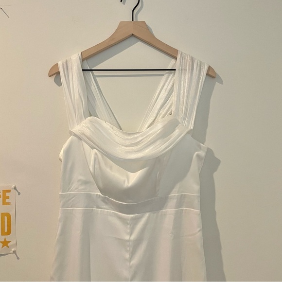 Lena Tuxedo Satin Jumpsuit White Fully Lined Style# R1246 - Picture 4 of 16